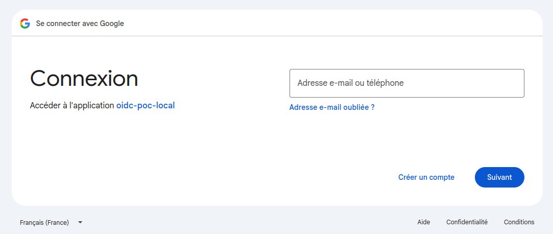 Écran de connexion Google avec mention oidc-poc-local