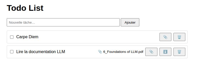 Interface Todo List avec une tâche et une pièce jointe PDF